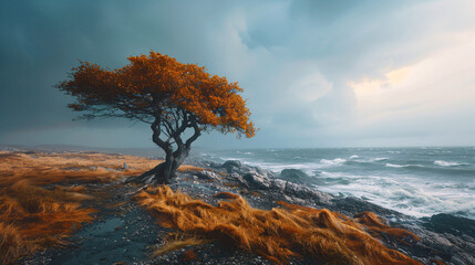 Wall Mural - Tree on sea coast.