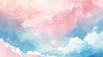 Wall Mural - dreamy cloudscape with fluffy clouds reflecting pastel pink and blue hues, suitable for backgrounds,
