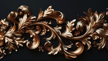 Gold Scrolls On The Black Background, Abstract Art Background, In The Style Of Organic Sculpting