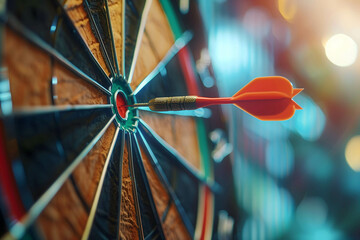 the dart is stuck on the target with stock market background, make a plan to reach your goals and success in terms of financial freedom and doing business