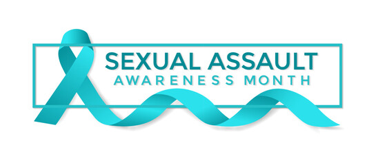 Poster - Sexual assault awareness month concept. Banner with teal ribbon Vector illustration . Poster, flyer and Banner, background design.