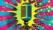 comics pop art style podcast microphone in a frame in bright bold colors