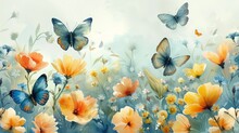 Natures Flutter In Watercolor Butterflies Amongst Floral Splendor
