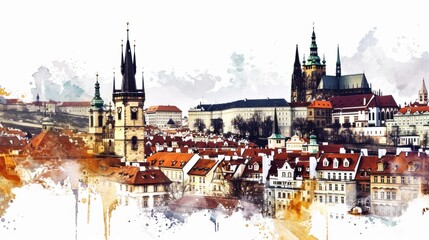 Wall Mural - Artistic illustration of Prague city. Czech Republic in Europe.