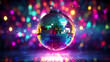 Disco ball illustration, disco ball with rainbow colored light reflections