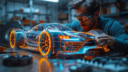 Poster - An Automotive Engineer Uses Augmented Reality to Construct a 3D Model of a High-Tech Electric Vehicle Optimizing Battery Efficiency. Robot Arms Designed and Produced by Automated Systems.