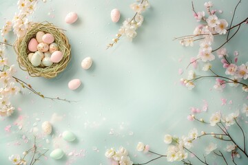 Wall Mural - a nest with eggs and flowers