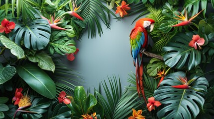 Wall Mural - a parrot on a branch surrounded by tropical plants