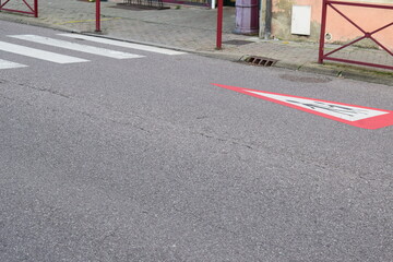 Poster - pedestrian crossing with a warnign sign