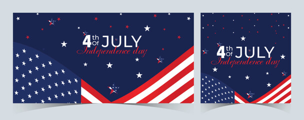 Wall Mural - Set of Happy 4th of July. Fourth July Independence Day USA. Independence Day sale web banner. Independence Day USA social media promotion template. greeting card, poster with United States flag