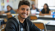 © Kavindu - male college student sitting a classroom smiling