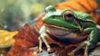 greeting card with green frog, copy space, 16:9