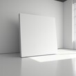 Angled Shot of a Large Blank Canvas Leaning Against White Wall in Bright Room