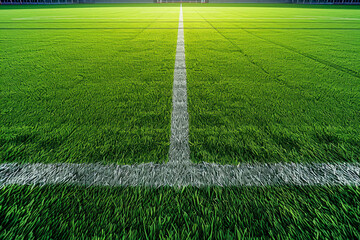 Wall Mural - soccer field with a green color and a grass shape and a sport overlay on the line