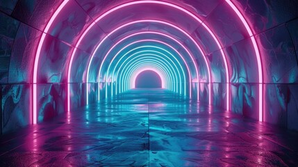 Wall Mural - Neon tunnel Background. Speed light smart modern city neon futuristic technology background, future virtual reality, motion effect, high speed light banner	