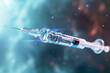 © Formoney - syringe with a clear color and a needle shape and a health overlay on the injection