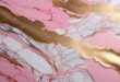 Marble abstract pattern with golden accents and pink paint strokes