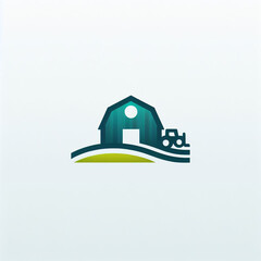 Wall Mural - Farmhouse logo design with a tractor and sun, ideal for agriculture and farming brands.