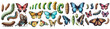Animal set, butterfly and moth cocoon collection isolated.