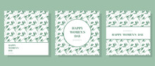 Beautiful Set Of Postcard For March 8 And Women's Day With Floral Leaf Pattern. Modern Minimalist And Flat Design