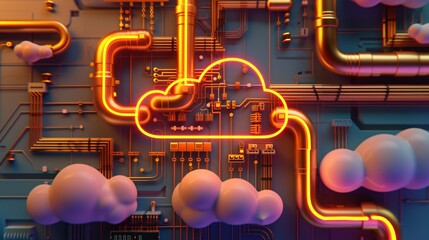 a computer hardware with orange lights