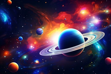 Wall Mural - cosmic design: abstract space-themed background with stars, planets, and futuristic elements. concep
