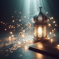 Wall Mural - 3d painting Islamic lantern Eid lamps  with the word Ramadan wallpaper