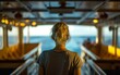 © imagineRbc - A multiracial woman stands on a boat, gazing out at the vast expanse of the ocean. She appears contemplative as she takes in the view of the open waters