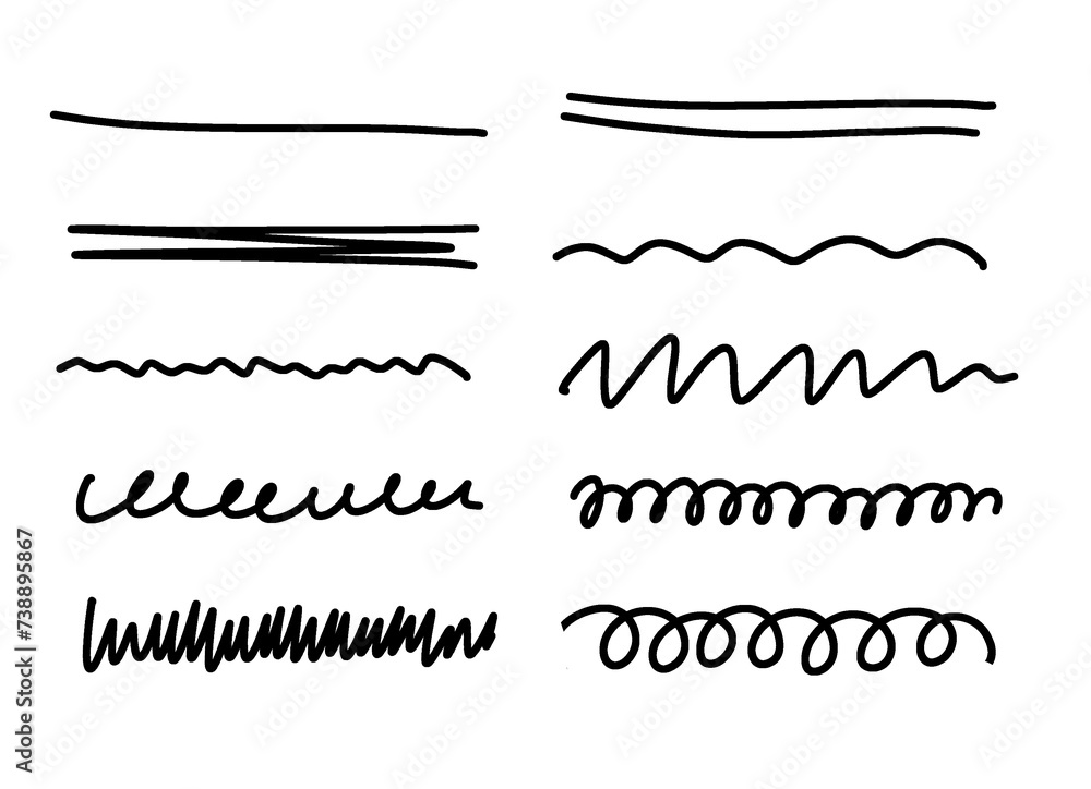 R Underline Black marker underline line strokes set. Hand drawn curls, lines ...