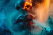 Man Smoking Cigarette With Blue Smoke