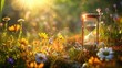 A poetic visual metaphor featuring an hourglass with sun and flowers, capturing the essence of time and the advent of spring