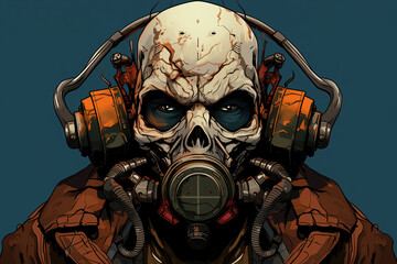 Wall Mural - skull is wearing a gas mask, dark fantasy illustration 