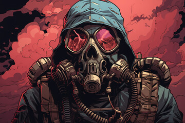 Wall Mural - skull is wearing a gas mask, dark fantasy illustration 