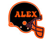 orange and black football helmet with the name Alex written - Vector graphics -ideal for websites, greetings, banners, cards,, t-shirt, sweatshirt, prints, cricut, silhouette, sublimation