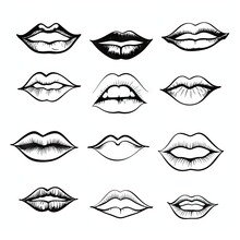 Smiling Lips Sketch, Black And White Fun Smiling Lips Collection, Joy And Happiness Doodle Drawing
