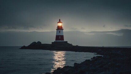 Wall Mural - lighthouse at night A lighthouse at night by the sea, lighthouse is   a portal to another dimension that opens  