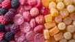 Assorted gummy candies. Top view. Jelly sweets background. 