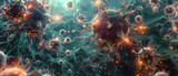 Fototapeta Do akwarium - Virus with cellular structures, microscopic pathogens.