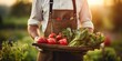 Unidentified cook gathers freshly grown produce from a thriving farm. Concept Farm-to-Table Cooking, Organic Produce, Culinary Exploration, Sustainable Farming, Uncommon Ingredients