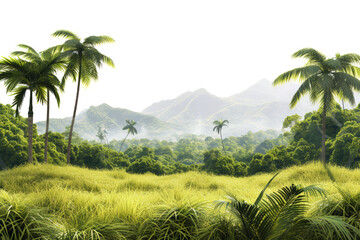 Panorama of tropical rainforest and mountains isolated