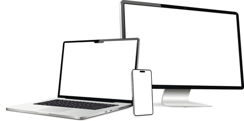 Wall Mural - laptop with computer screen and modern smartphone mockup