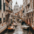 Serene Venetian Canal with Historical Architecture and Moored Boats
