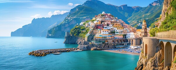 view of the amalfi coast of italy during a sunny day