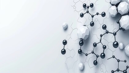 Wall Mural - Futuristic abstract molecules on dark blue background, digital science and technology concept.