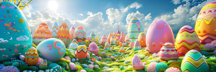 Wall Mural - surreal and crazy happy easter world with colorful fantasy eggs