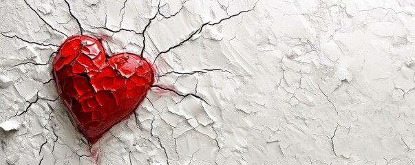 Red Heart in Cracked Wall
