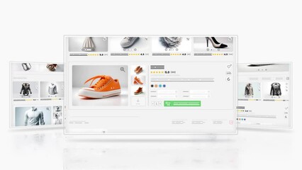 Wall Mural - Sales and shopping web page for e-commerce. Website animation of women's and men's clothing products.