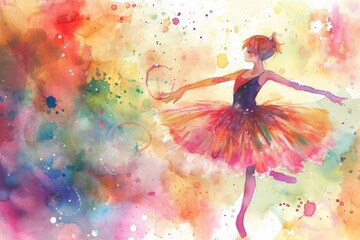 Wall Mural - a painting of a ballerina in a colurful tutu