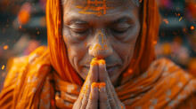 Thai Buddhist Monk Prayer Hands Close Up Ritual Spirituality