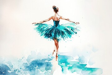 Wall Mural - a painting of a ballerina in a turquoise tutu
